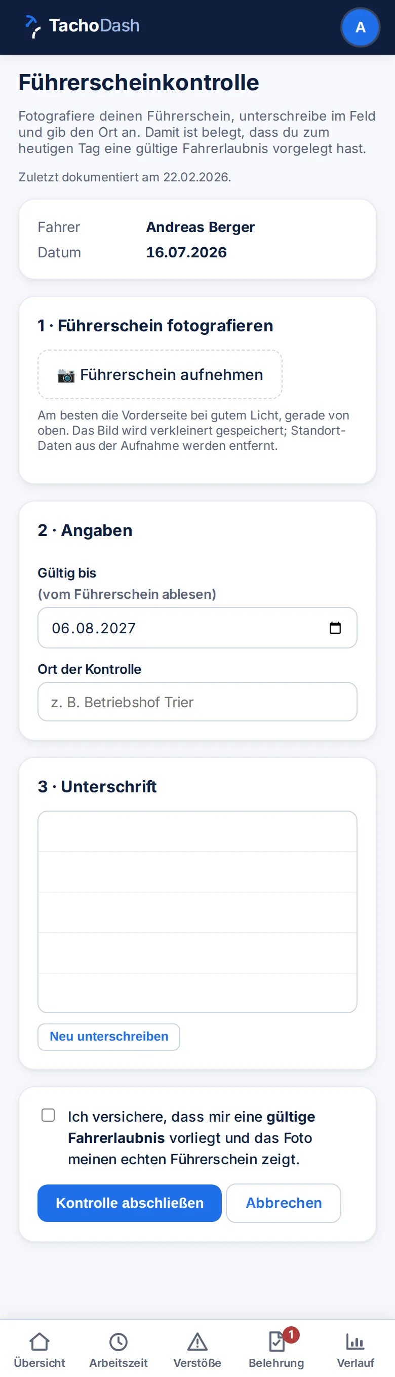Fahrer-App: Führerscheinkontrolle per Selbstvorlage